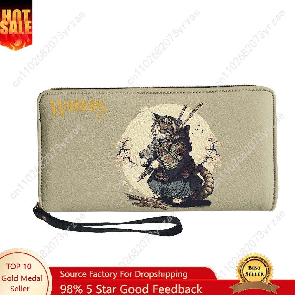 

Cat Warrior Wallet Mens Womens Teenagers Long Zipper Wallet Double Print Fashion Commuter Personalized Photo Customizde Purses