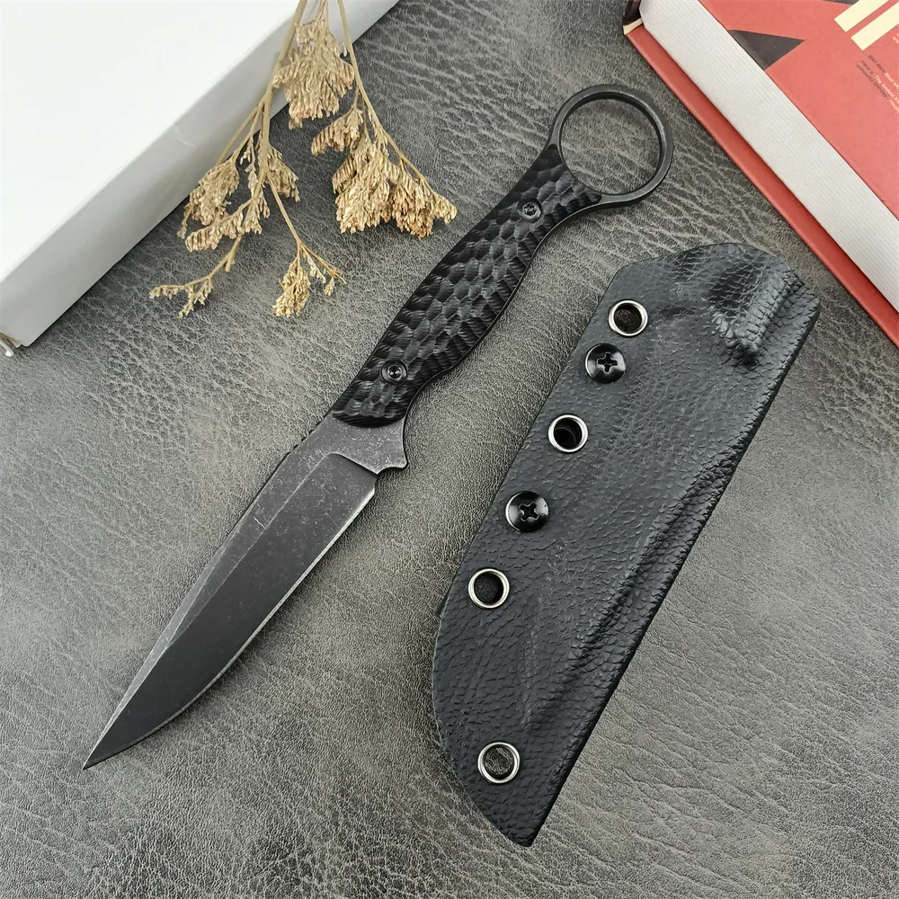 

Outdoor Fixed Blade Knife 3.75" 8Cr13Mov Blade G10 Handle with Ring Kydex Sheath Tactical EDC Knife Camping Hunting Hiking