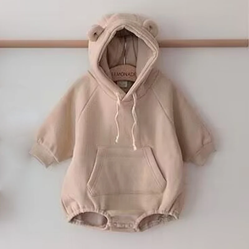 Baby clothes fall/winter boys plush ear sweatshirt romper girls baby newborn hooded one-piece romper jumper + fleece pants