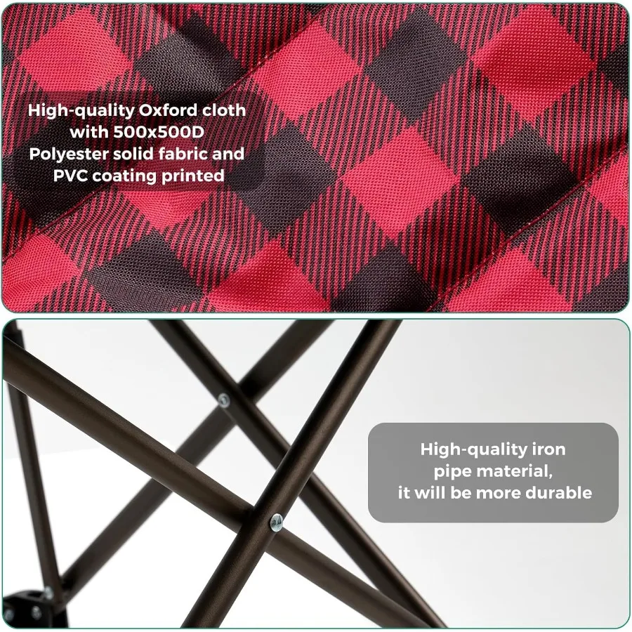 كرسي تخييم قابل للطي كبير الحجم 800 رطل شديد التحمل للأشخاص الكبار الطويلين كراسي قابلة للطي محمولة مبطنة باللون الأحمر مع كوب مسند للذراعين #5