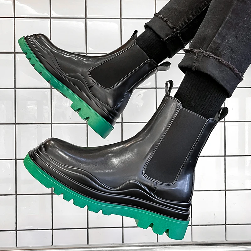 mens fashion party nightclub chelsea boots warm fur winter shoes outdoors snow boot black platform botas ankle botines hombre