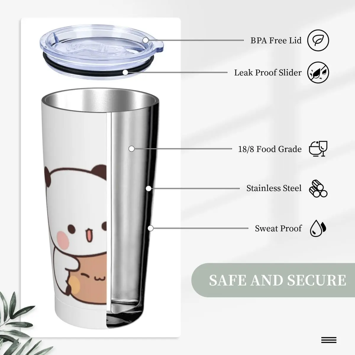 Bicchiere in acciaio inossidabile Bubu Dudu tazza da caffè Love Cute Bear isolato tazze fredde e calde tazza bottiglia d\'acqua personalizzata da