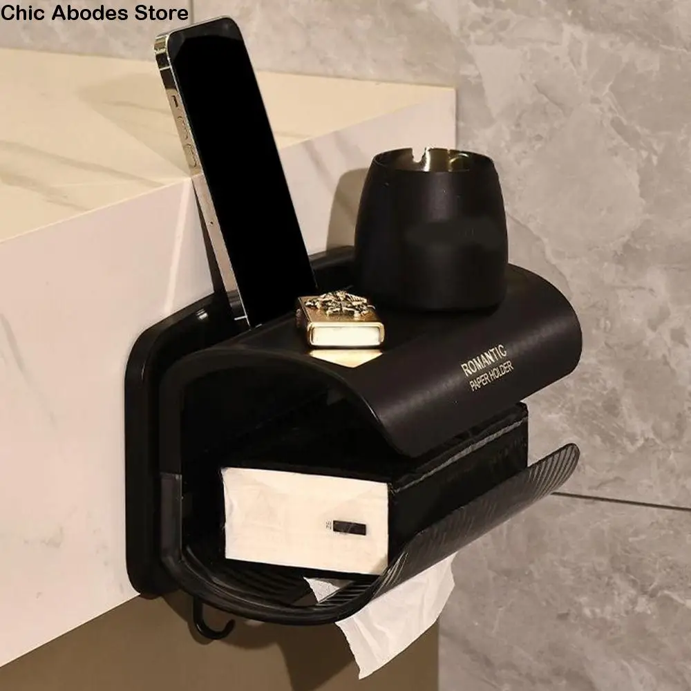 

Plastic Toilet Paper Storage Rack Wall Mounted Large Capacity Toilet Paper Holder Punch-free Space Saving