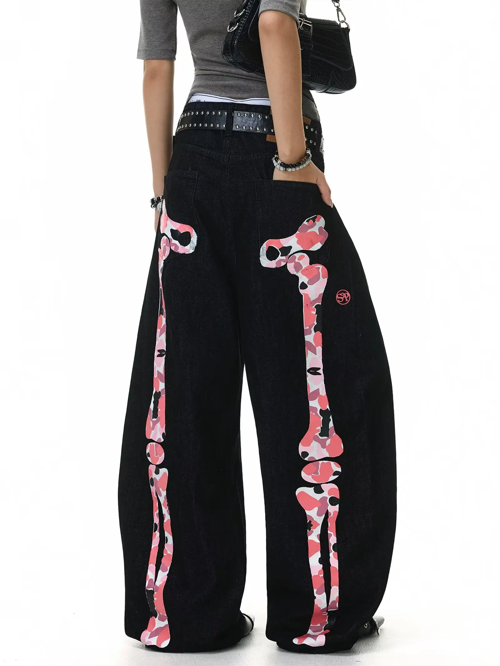 American Y2K New Grey Printing Black Jeans Men Women High Street Vintage Hip Hop Harajuku Casual Joker Couple Wide-leg Pants