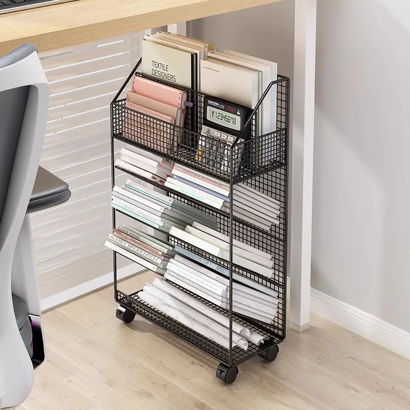 

Small bookshelf shelf next to the desk, floor-to-ceiling movable pulley
