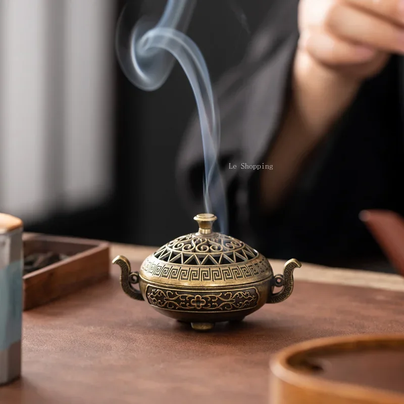 Two-ear Imitation Ancient Incense Burner Exquisite Pattern Hollowed Out Three-legged Stove Household Indoor Tabletop Decoration