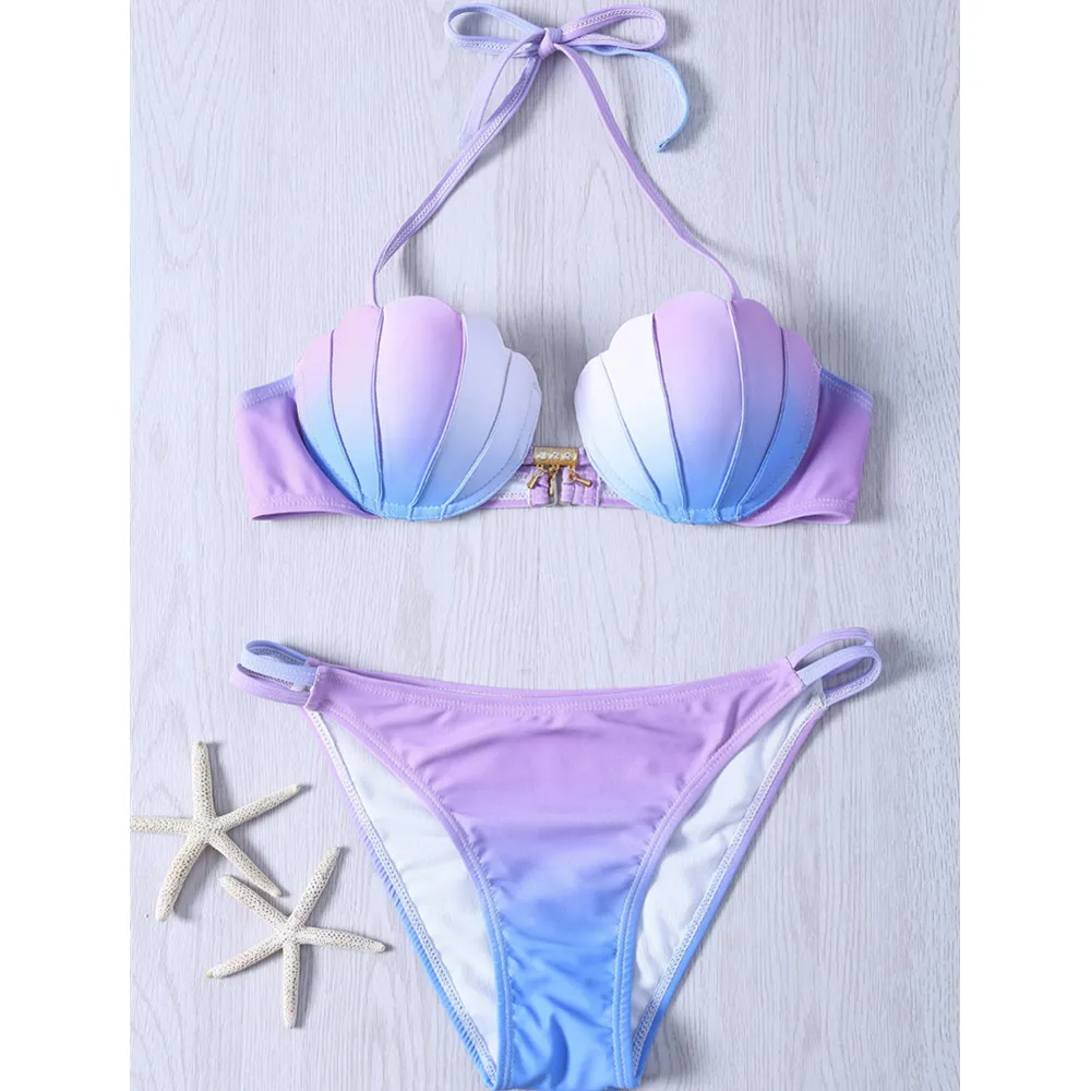 

Melphieer Sexy Bikini 2025 Swimsuit Shell Bikinis Straps Biquini Feminino Swimwear Wired Bikini Set Bathing Suit Women Beachwear