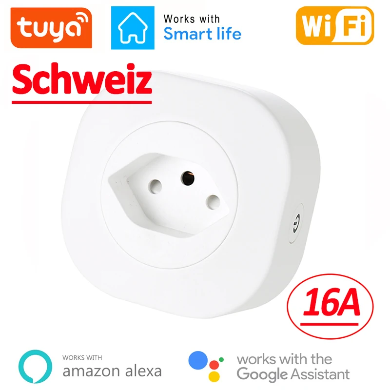 WiFi Smart Plug 16A Switzerland CH Plug Power Socket Outlet Tuya APP For Alexa Google Home Voice Control Power Monitor Timing