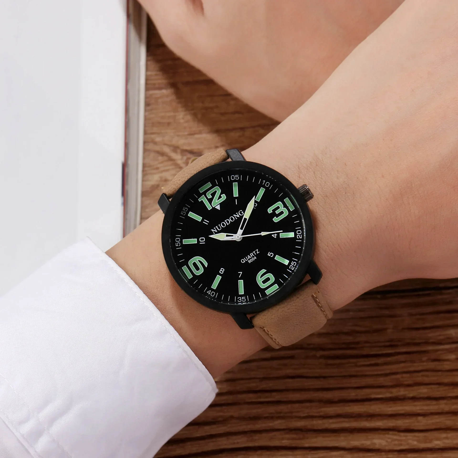 Watch Waterproof Sport Men Watch Leisure Watch with Large Dial Leather Strap Luminous Pointer