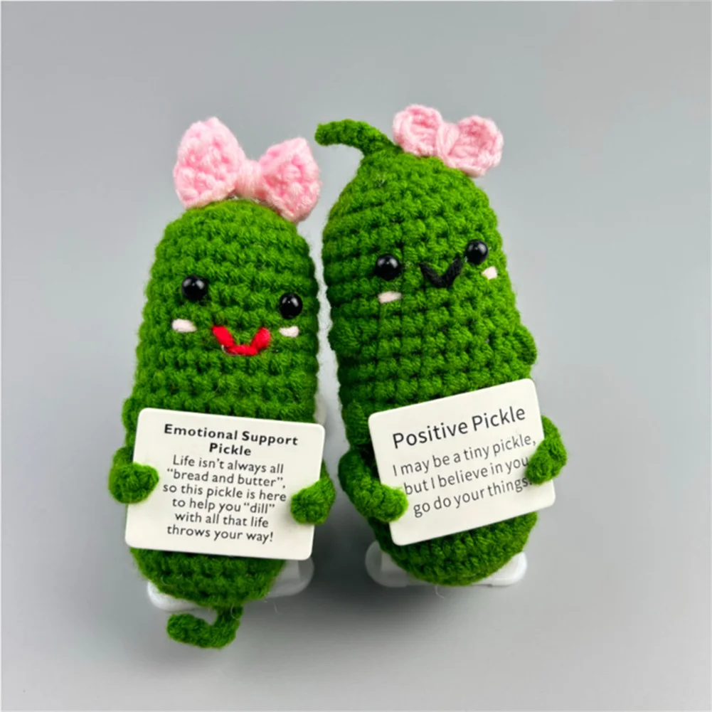 Handmade Emotional Support Pickle Positive Cucumber Dolls Home Decoration Funny Kawaii Yarn Knitting Gifts Living Room Decor