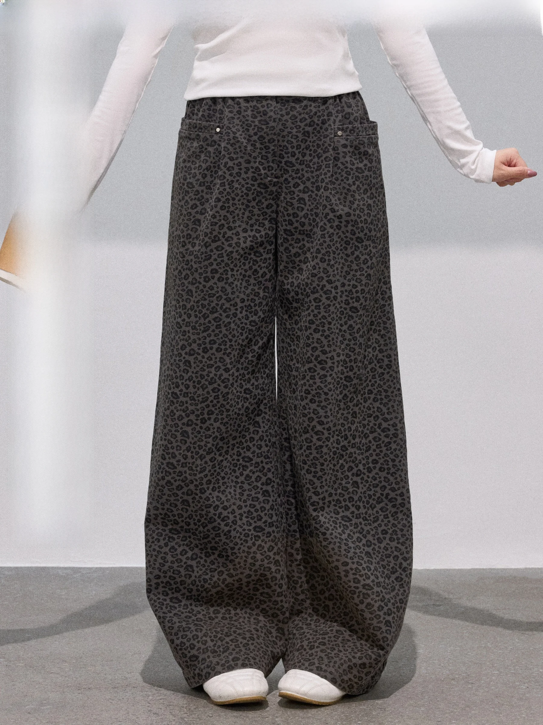 

Повседневные брюки JULULOOK Studio Wild Flavor Little Cutie больших размеров, широкие брюки с леопардовым принтом, модные женские брюки больших размеров