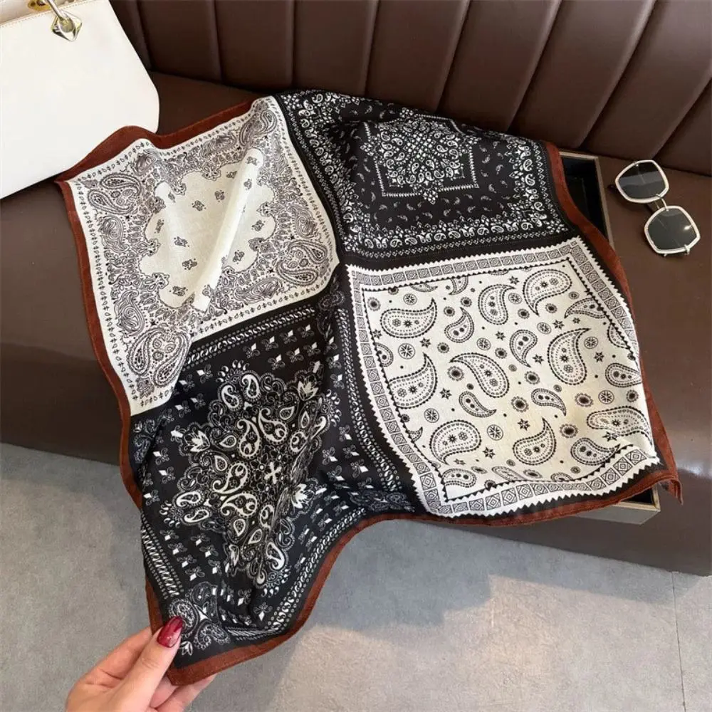 Retro Print Silk Square Scarf 70x70cm Paisley Print Soft Satin Kerchief Versatile Bag Ribbon Headband Scarf Headwear Accessory