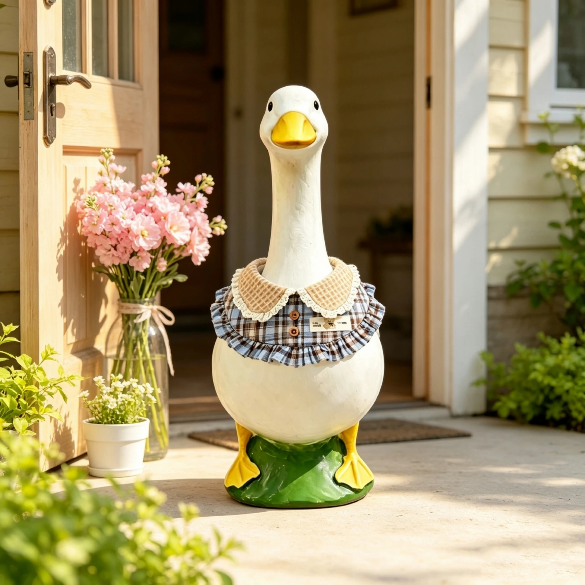 23-inch Porch Goose Outfits Plaid Doll Collar Bib Lawn Goose Clothes