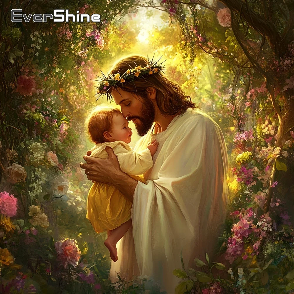 EverShine New Arrival Diamond Painting Religion Jesus Rhinestones Picture Mosaic Girl Full Drill Embroidery Flower Handmade Gift