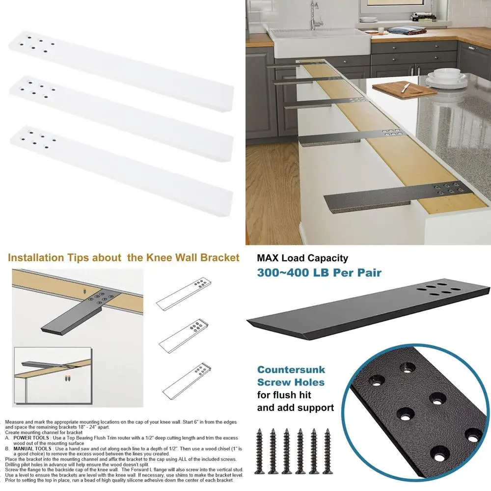 

Набор из 3 белых скрытых опорных кронштейнов для столешницы размером 18 x 2,5 для поверхностей толщиной 3/8, включает в себя винты