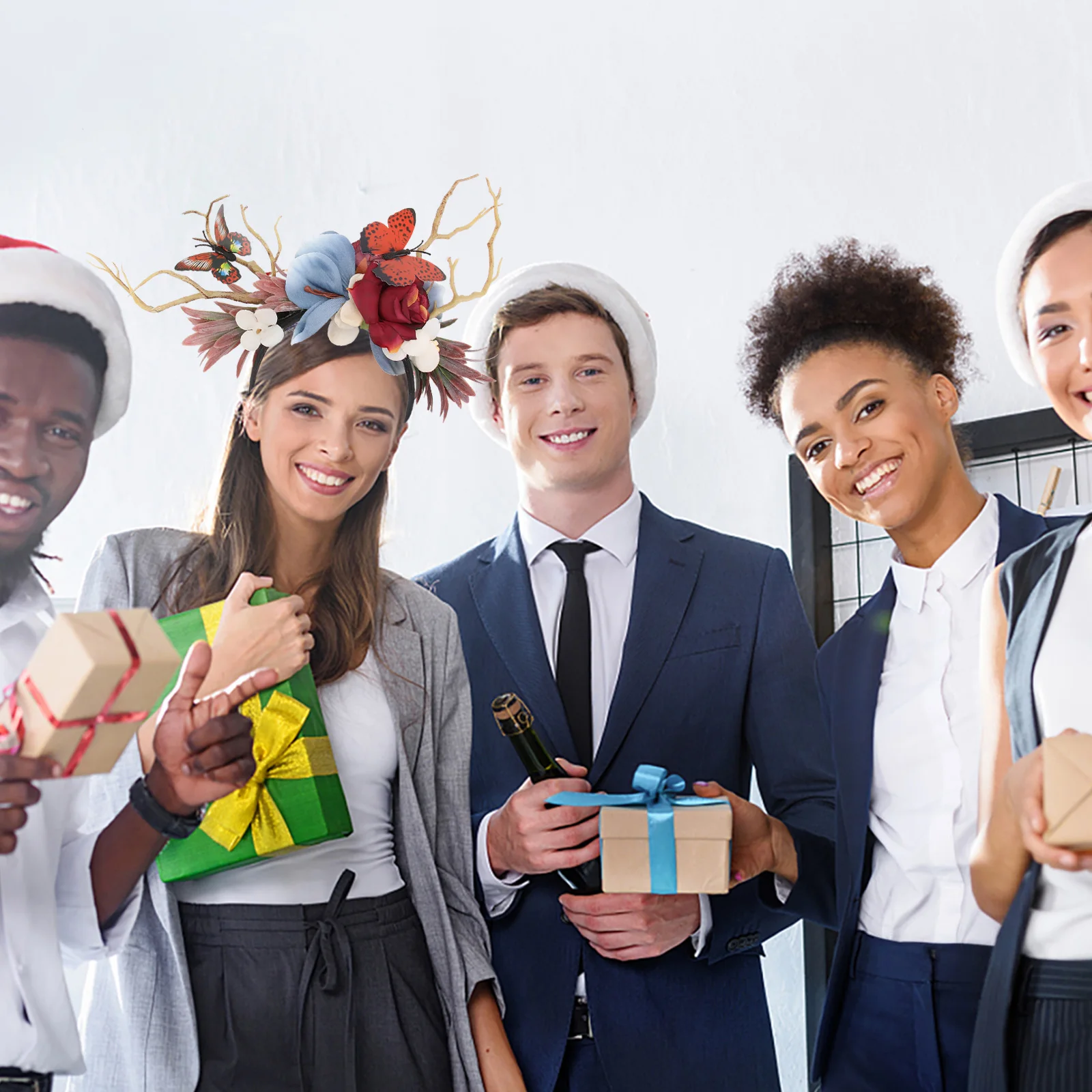 

1pc Artificial Flower Headband Antler Headdress Xmas Bands Hair Child Party Decoration Christmas Reindeer.Butterfly Props