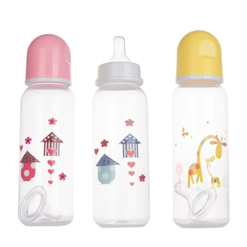 Upgraded 250ml Plastics Baby Bottle Cartoon Pattern Baby Feeding Bottle Suitable for Infant Newborn 7-inch Height