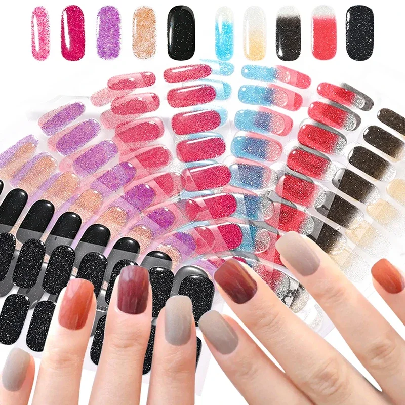 16 טיפים רצועות ג 'ל אל uv מסמר מדבקה חצי ריפוי תיקון עמיד למים נצנצים לק מדבקה כיסוי מלא המדבקה