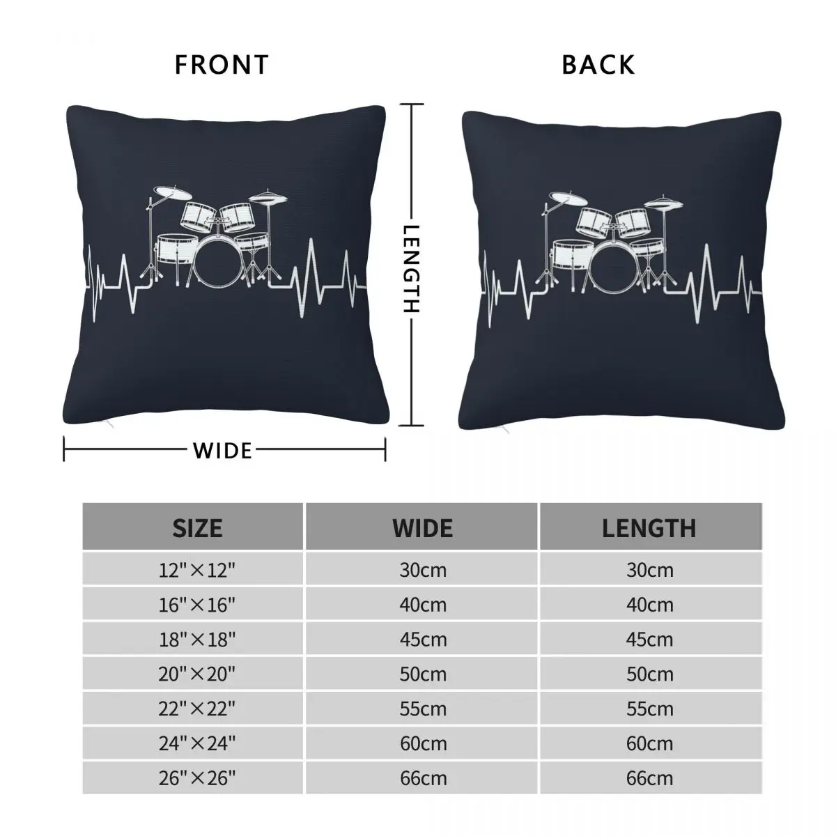 Drums Heartbeat Drummer Square Pillowcase Polyester Linen Velvet Creative Zip Decorative Home Cushion Cover