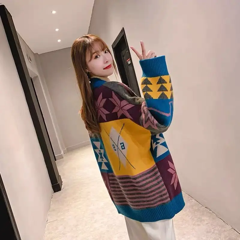 Christmas Sweater Cardigan Women Korean Style Autumn and Winter New Versatile Loose V-neck Long Sleeve Sweaters Outerwear Female