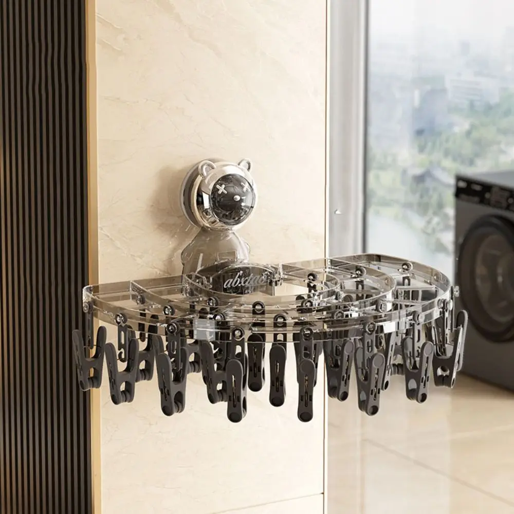 With Clips Suction Cup Sock Hanger Foldable Wall Mounted Sock Drying Rack Retractable Waterproof Drying Hanger Balcony Home