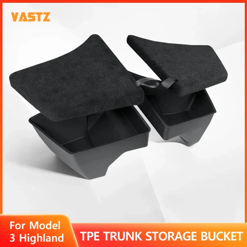 

VASTZ Rear Trunk Storage Box for Tesla Model 3 Highland Bins Left Right Corner Organizer Accessories Flocked Lids TPE Cargo Box