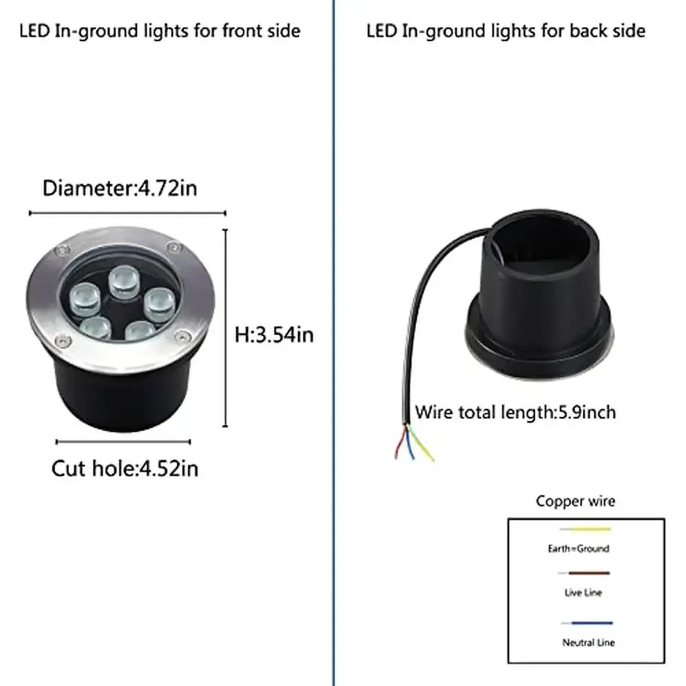 Luces de tierra para exteriores, iluminación de paisaje impermeable de 5W, 110V, 120V, lámpara subterránea empotrada de alto brillo, fácil de instalar, IP67