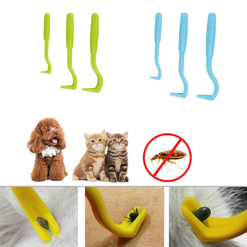 Gancho para quitar garrapatas y piojos para mascotas pequeñas, herramienta de limpieza para perros y gatos, Extractor de garrapatas, herramientas de cuidado diario, 3 unids/set