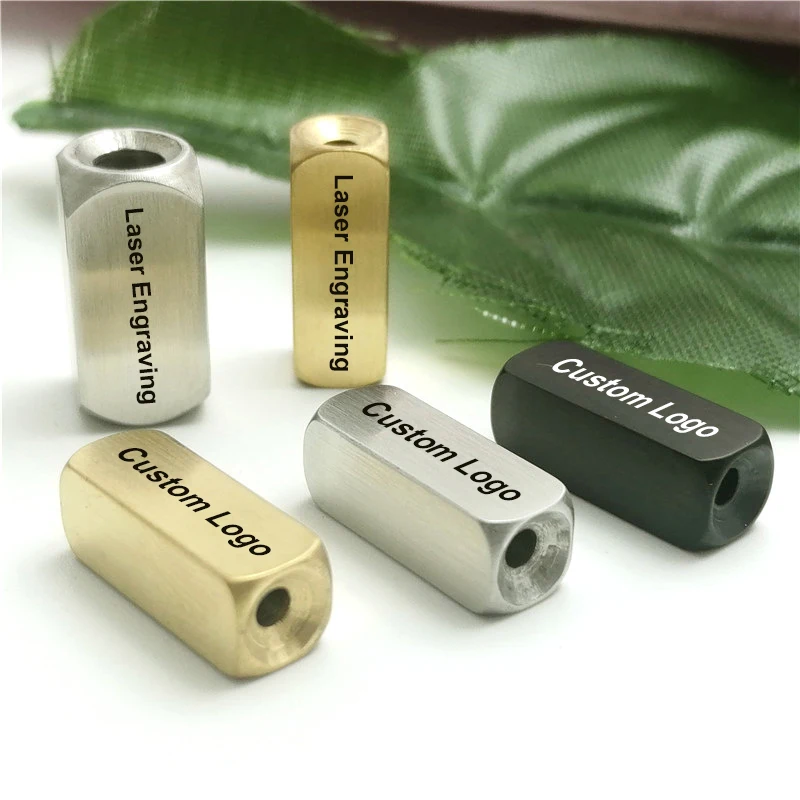 20pcs/Lot 6x16mm Stainless Steel Custom Logo Rectangle Bar Beads Brush Finished Personalzied 3D Bracelet Beads Diy Space Beads