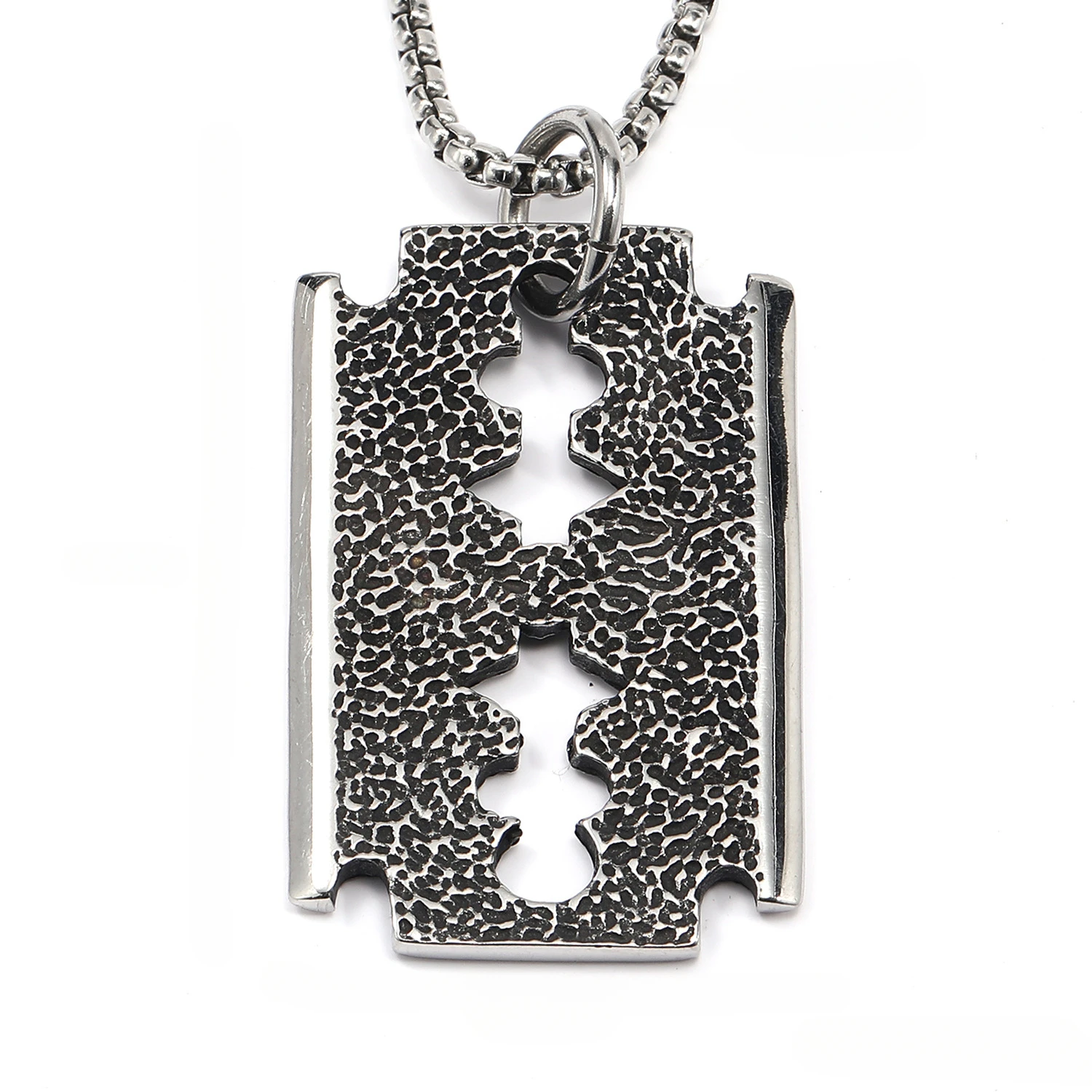 Retro Punk Razor Blade Pendant,Men Stainless Steel Necklace,Hip-Hop Boy Jewelry