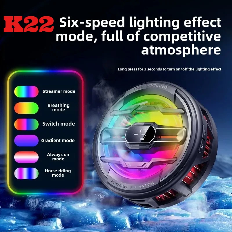 

NEW K22 Mobile Phone Semiconductor Cooling Radiator AI Intelligent Refrigeration 4 Gears Adjustment PUBG Game Cooler for IPhone