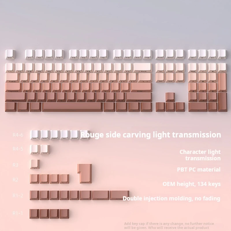 

KUXM Keycaps - Rouge Gradient Side-Engraved Illuminated 134 Keys Small Full Set OEM Height PBT Two-Color