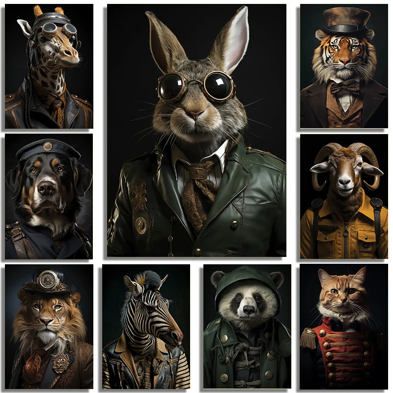 Black And White Temperament Handsome Uniform Animal Art Poster Canvas Print Bar Hotel Guesthouse Room Wall Decoration Painting