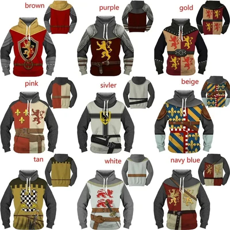 

Men's Fashion 3D Print Cosplay Pullover Hoodies Retro Style Knight Armor Pattern Hoodies Cool Hooded Sweatshirts Sweatshirt Tops