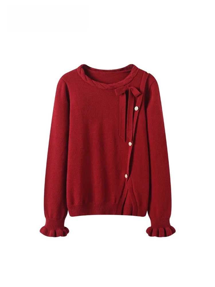 

Свободный крой, длинный рукав, круглый вырез, трикотажный джемпер для женщин больших размеров, весенняя новинка, удобный красный топ, модная одежда больших размеров