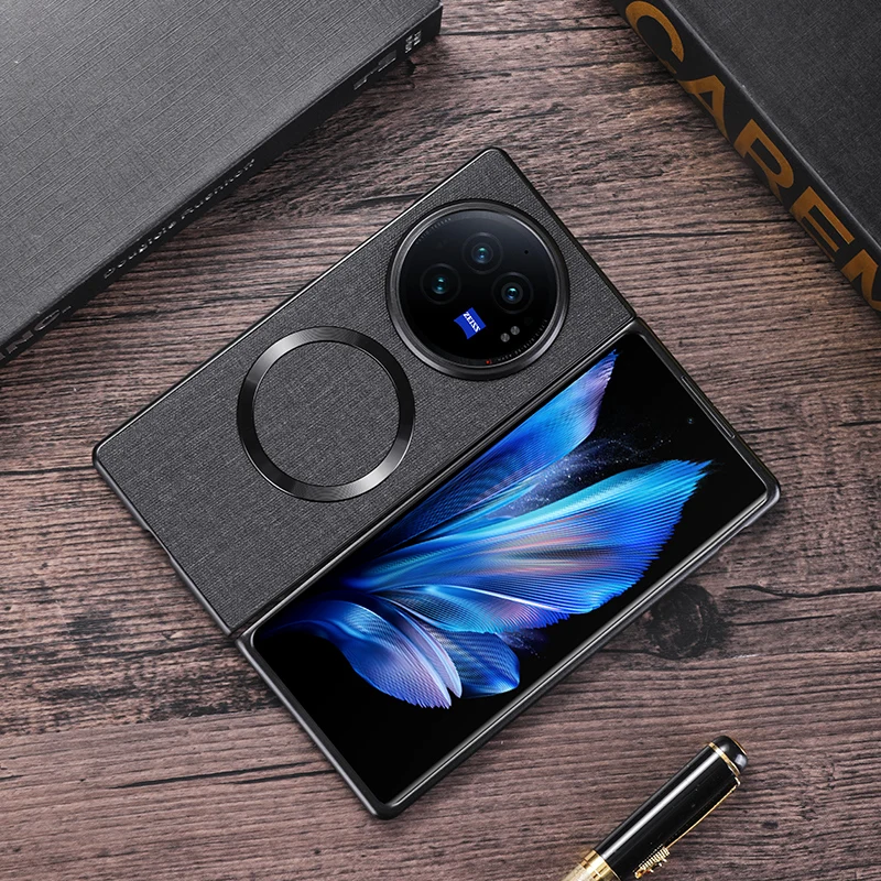 Cloth Texture Shockproof Lens Protection Hard Plastic Magnetic Wireless Charging Case For VIVO X fold3 Pro Fold 3 3Pro