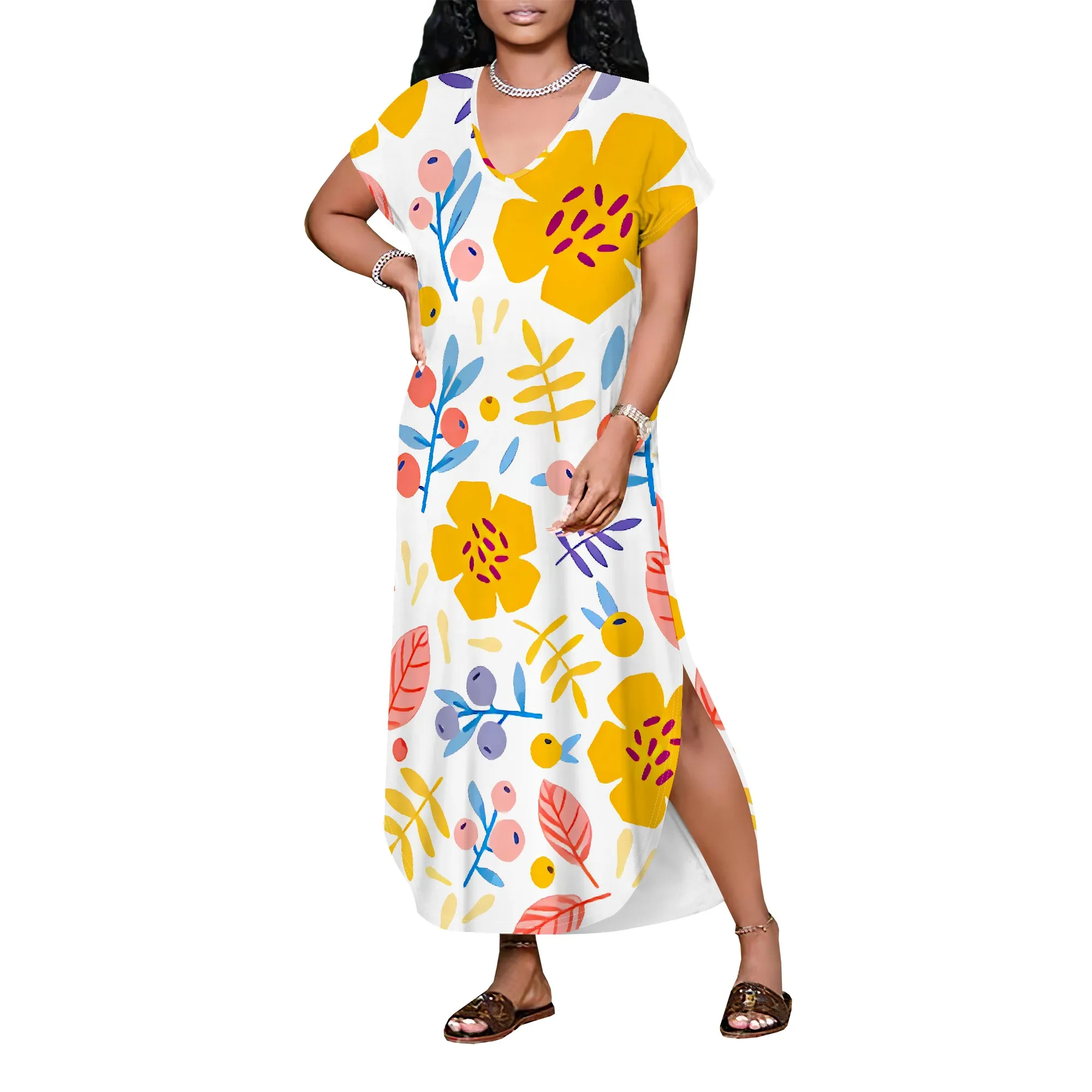 ชุดเดรสแม็กซี่เดรสไหล่เดียวลายดอกไม้สีสันสดใสฤดูร้อนลําลอง Boho Beachwear สําหรับผู้หญิง