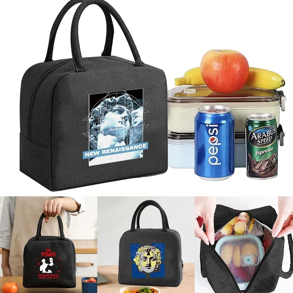 

Lunch Bag Canvas Insulated Insulated Lunch Bag Men's and Women's Waterproof Tote Can Be Reused in A Sculptural Pattern Print