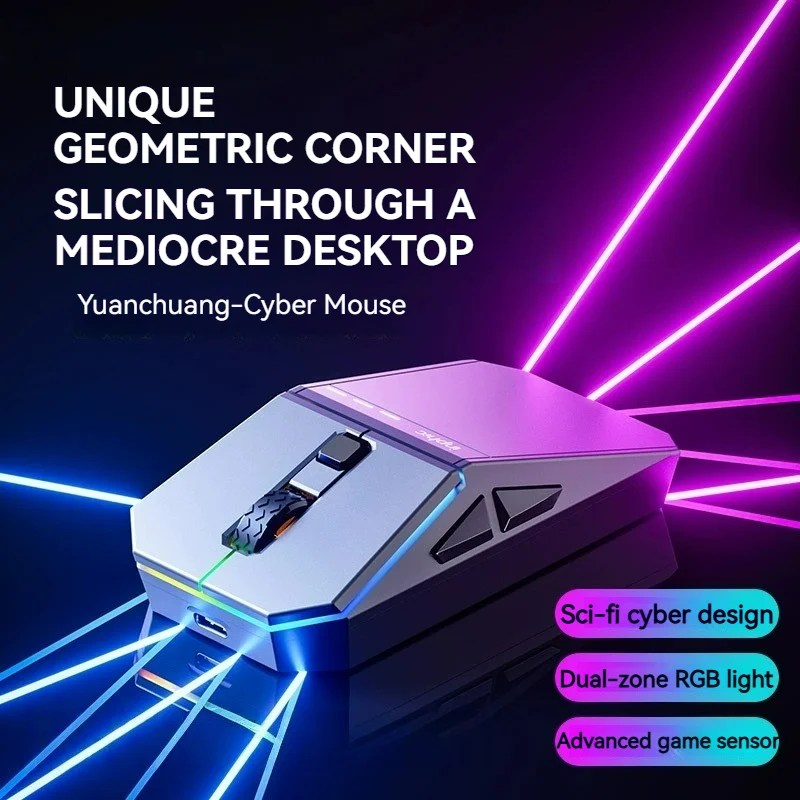 

Беспроводная игровая мышь INPHIC Cyber с Bluetooth, тремя режимами работы, низким уровнем шума, индикатором заряда, двухзонной RGB-подсветкой, программируемыми макросами и разрешением 12800 DPI