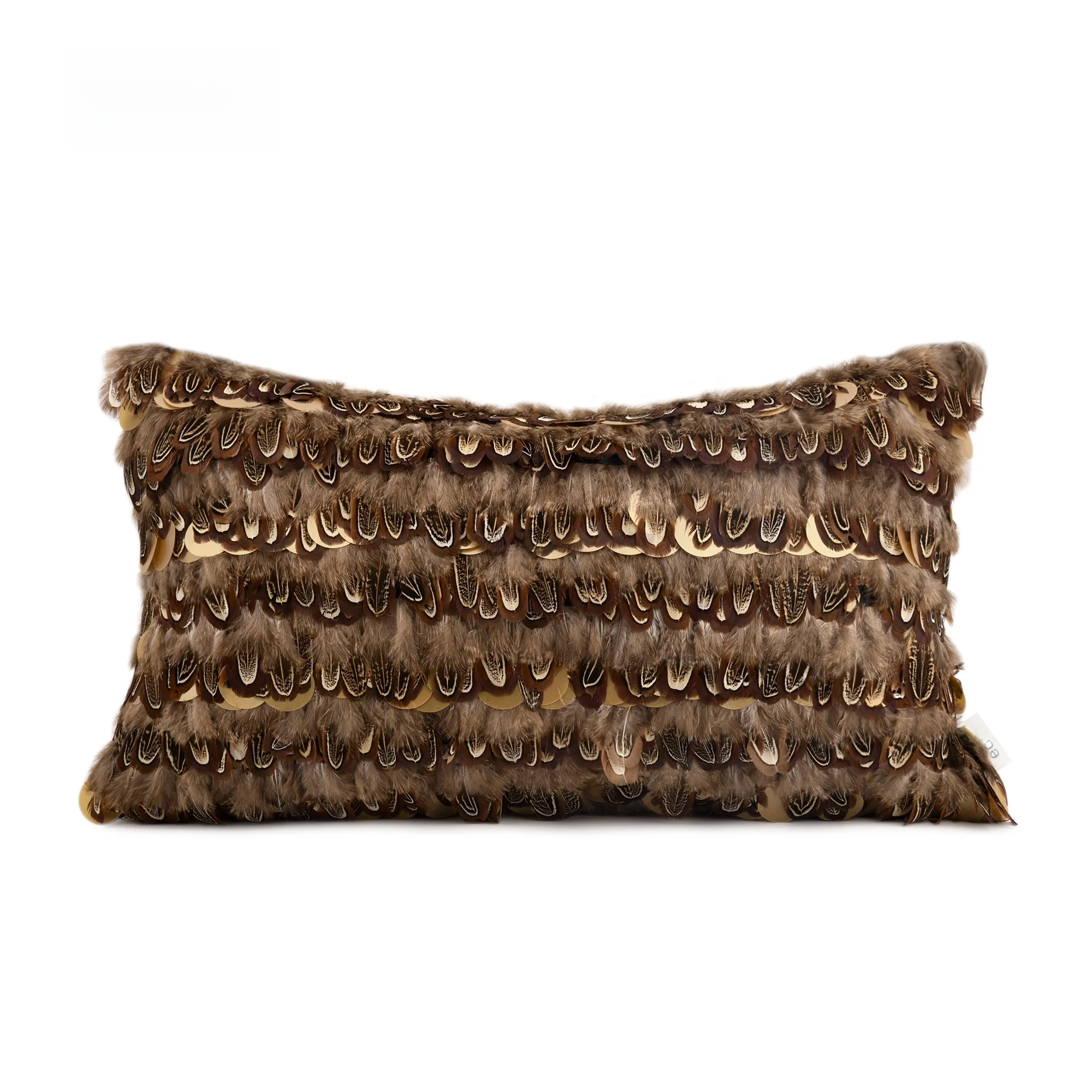  Luxury Sample Room Vintage Gold Coffee Feather Villa  High-End Sofa Decorative Waist Pillow Rectangular Outer Fa...