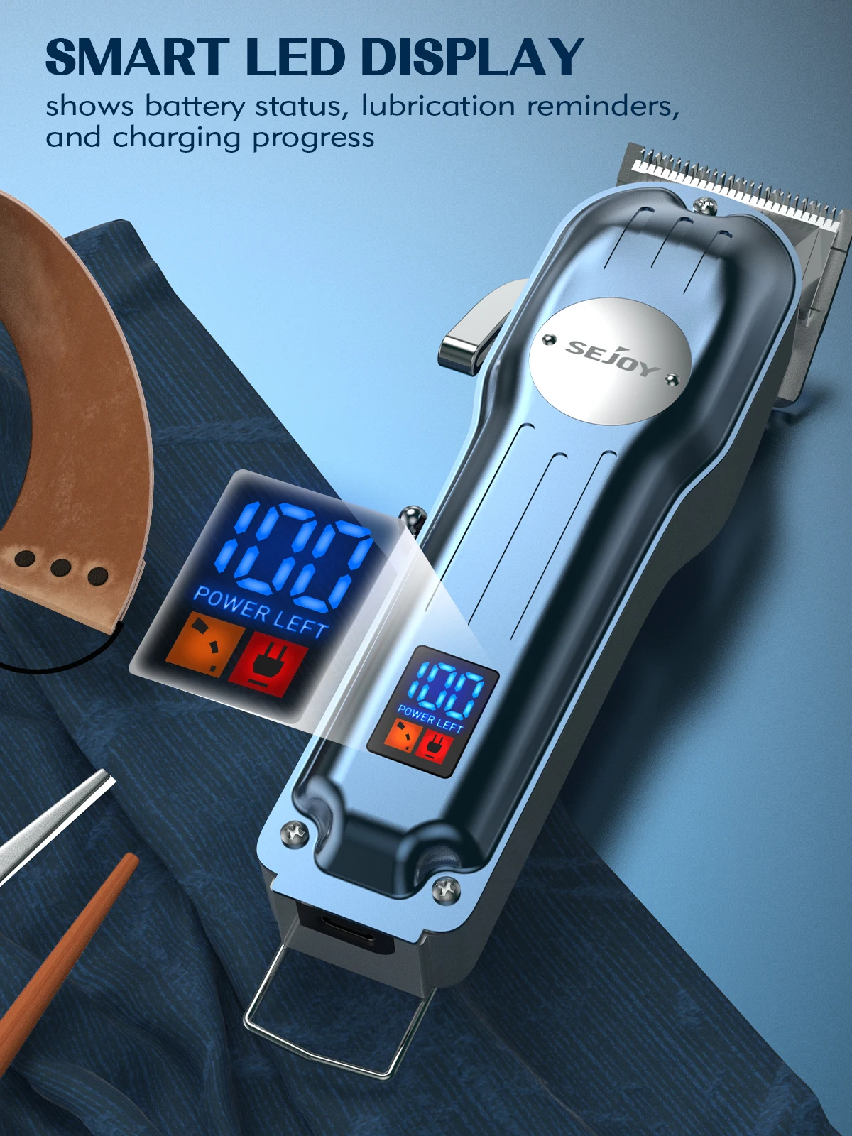 Sejoy Professional Hair Clippers Kit With T-Blade Hair Trimmer LED Display USB Fast Charging Barber Accessories image 6