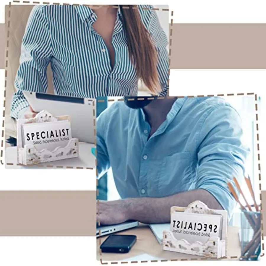 حامل بطاقة عمل عتيق عرض حامل بطاقات خشبي مفتوح منظم بطاقات الأعمال المزرعة عرض بطاقة العمل المجوفة fo #5