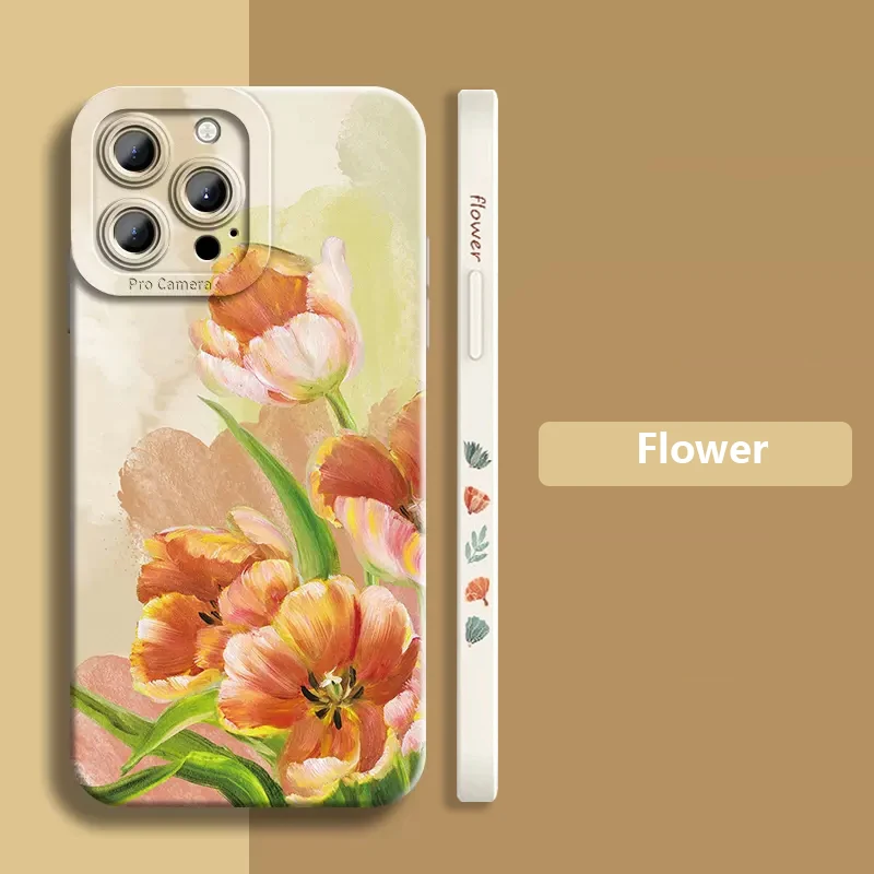 

Watercolor Flower Plant Phone Case For iPhone 13 11 12 14 15 Pro Max Mini XR XS X 7 8 Plus SE2020 Shockproof Soft Silicone Cover