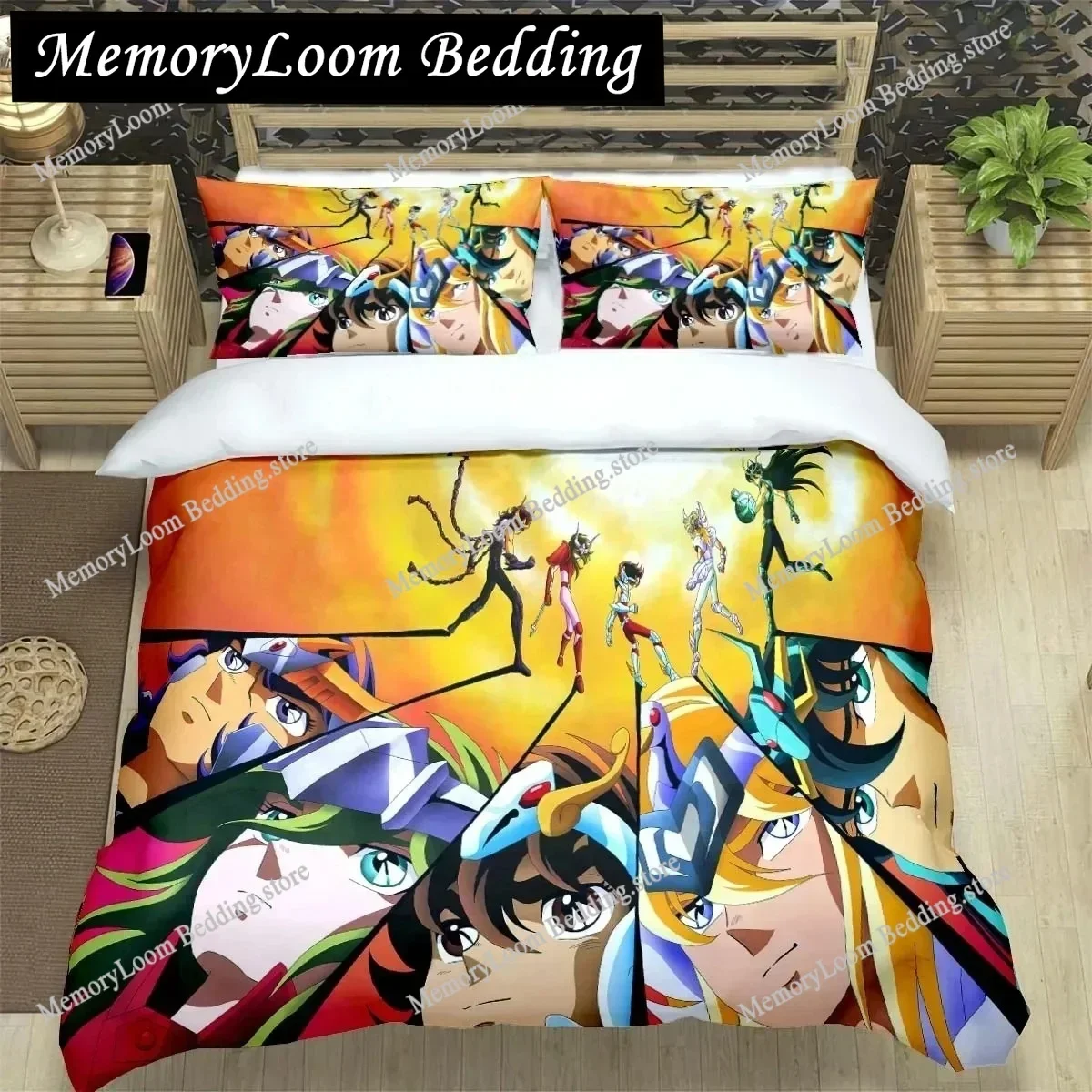 Saint Seiya 3D Bedding Set Black Duvet Quilt Cover Set Comforter Cover Pillowcase King Queen Size Polyester Quilt Cover