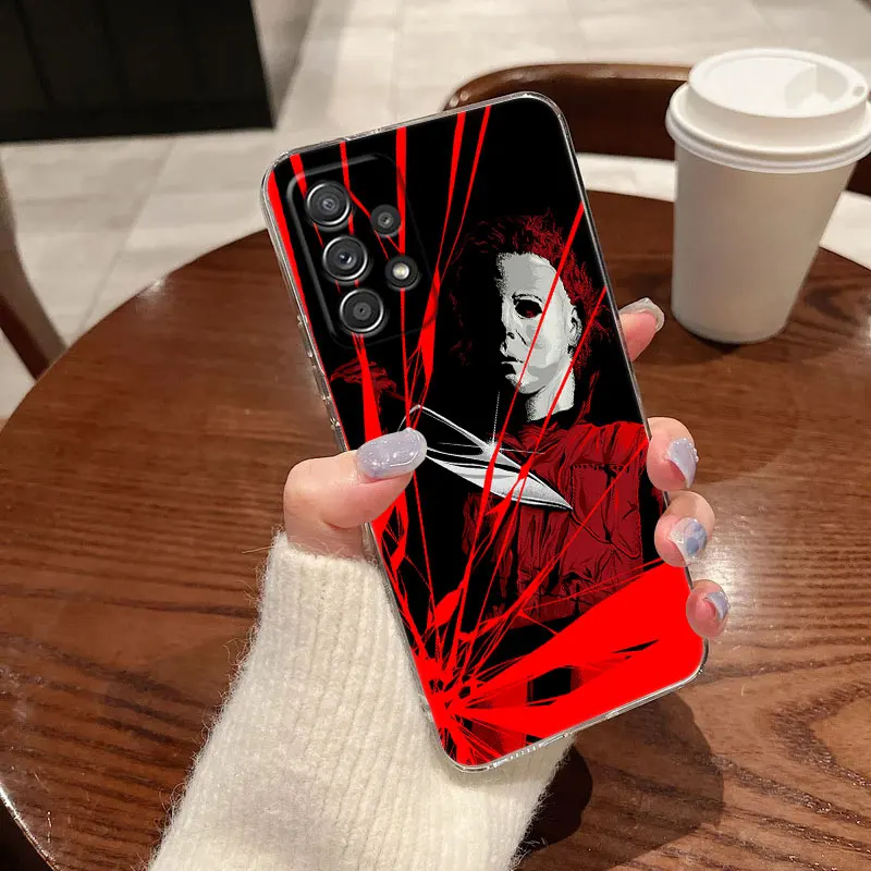 Michael-Myers Horror Halloween per Samsung Galaxy A55 custodia A54 A52 A53 A15 A14 A13 A21S A23 A51 A34 A35 A33 A32 A72 Cover per telefono