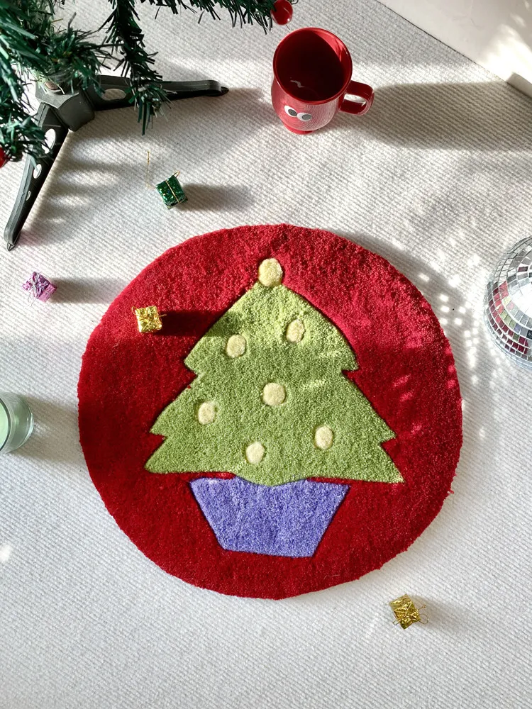 Christmas Bell Pattern Small Carpet Handmade Soft Floor Mat Children Room Decoration Bathroom Rug Chair Cushion Festival Gift