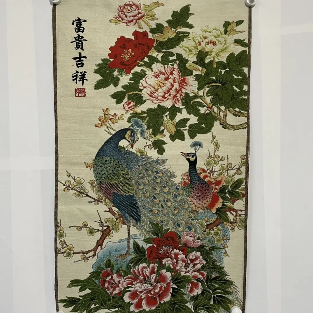

Embroidery Peacock Peony Flowers and Birds Decorative Painting Cross Stitch Decorative Canvas Painting Mural Wall Art Canvas
