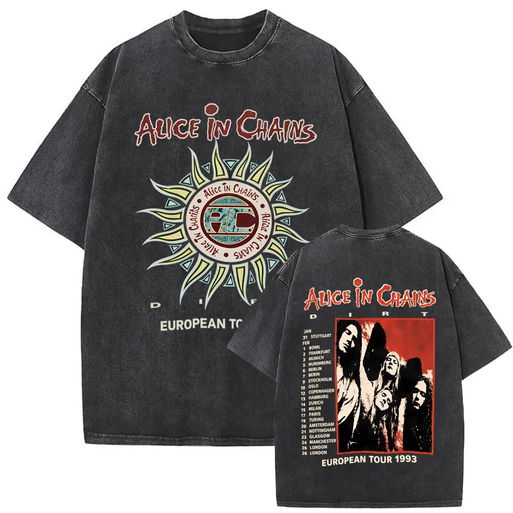 

Washed Vintage Rock Band Alice in Chains Dirt Tour 1993 T-shirts Men 90s Gothic Punk Pop Music T Shirts Men's Oversized T-shirt
