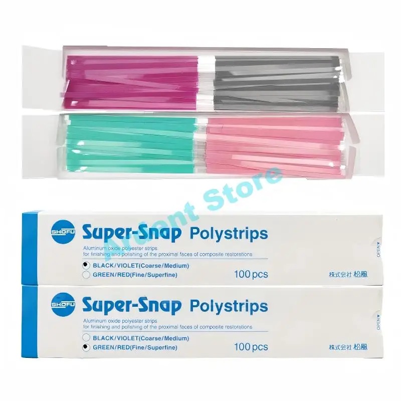

Полировочные полоски SHOFU Super-Snap Rainbow для межзубных промежутков, композитные, цветные, стоматологические полиполоски L525 и L526, 100 шт./упаковка
