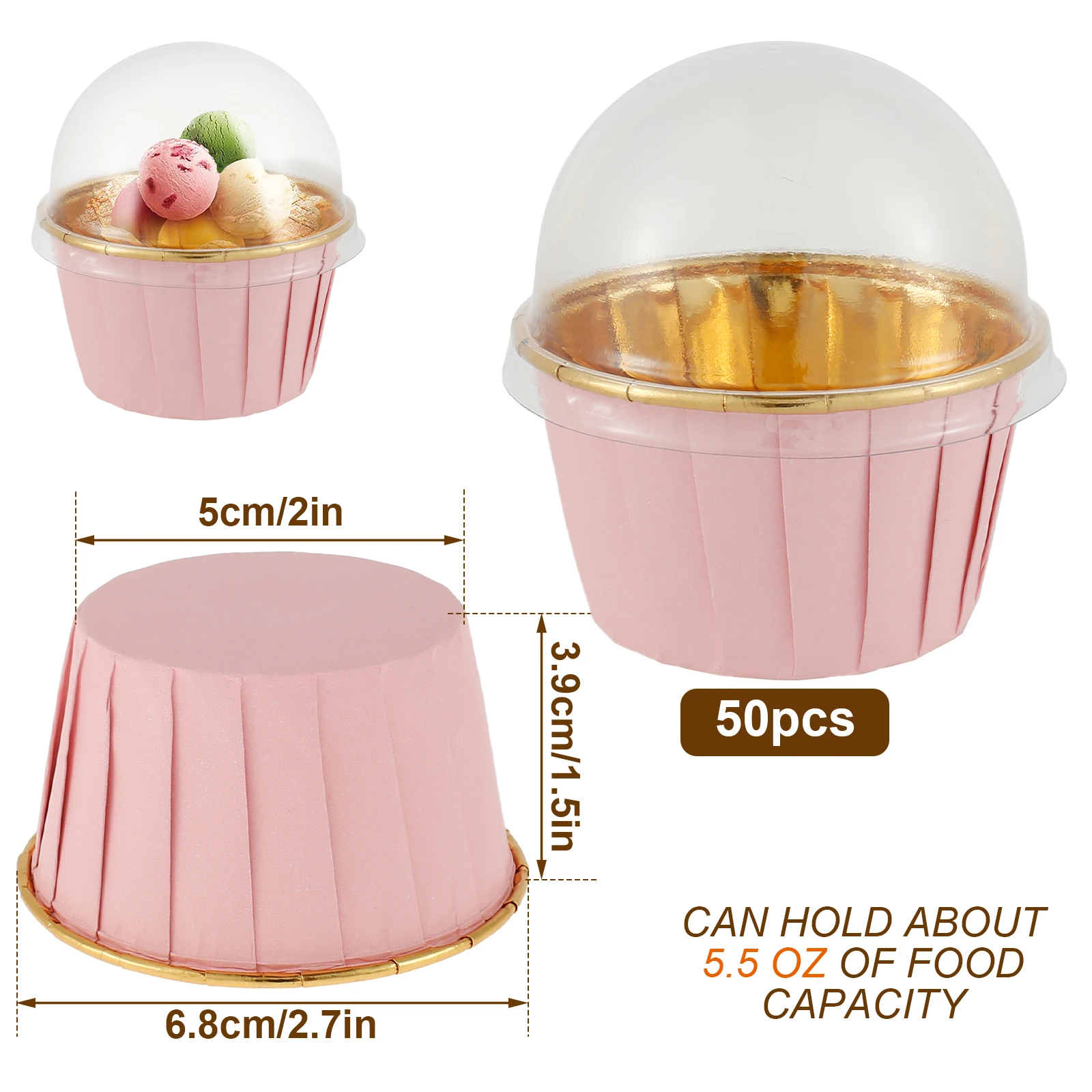 50pcs Foil Cupcake Liners with Lids Heat Resistant 5.5oz Aluminum Cake Baking Cups Round Muffin for Home Kitchen Wedding Party